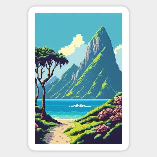 Hawaiian Landscape Pixel Art Island Mountains Sticker